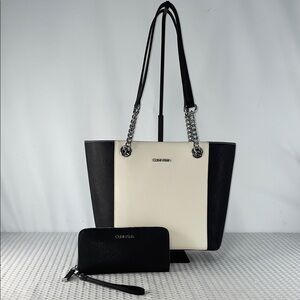CALVIN KLEIN HAYDEN SAFFIANO LEATHER TOTE WITH MATCHING WALLET FTL-01-023